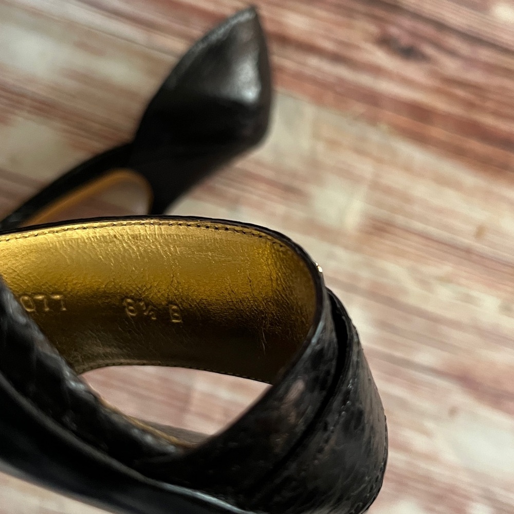 Gucci Black Lizzard Snakeskin Open Toe Heels with Gold Accent 8 1/2 B - Picture 8 of 14